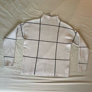 Tahari White Cowl Neck Sweater with Black Grid